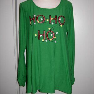 Joyland Green Christmas HO HO HO Long Sleeve Top L